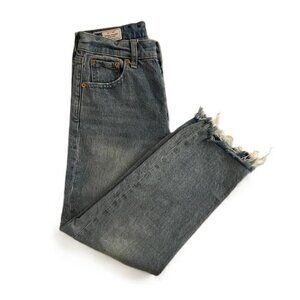 GAP‎ Cheeky Straight High Rise Jeans Distressed Frayed Hem Blue Denim Womens 27